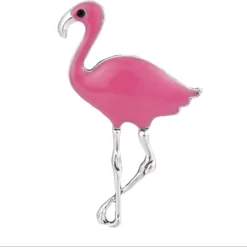 Flamingo Brooch Pin For Women Girls Pink Enamel Lapel Pin Lucky Bird Animal Corsage Badge Pins Accessories Jewelry For Cloth Dress Christmas