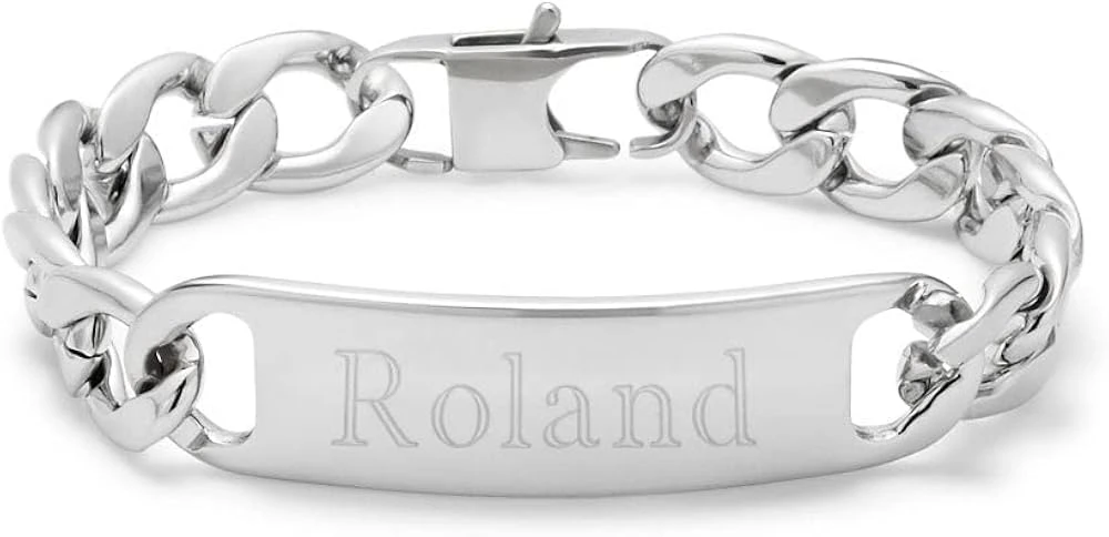 Men's Engravable Stainless Steel ID Bracelet, 8inches Long - Custom Bracelets For Men - Men's ID Bracelet With Engraving - Engravable Gifts For Him - Birthday Gift - Gift For Dad - Christmas Gift 3 Men's Engravable Stainless Steel ID Bracelet, 8inches Long - Custom Bracelets For Men - Men's ID Bracelet With Engraving - Engravable Gifts For Him - Birthday Gift - Gift For Dad - Christmas Gift