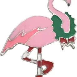 Christmas Hat Lovely Flamingo Pink Enamel Birds Brooch Pins For Xmas Day's Gifts