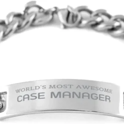 GENERIC Funny Case Manager Gifts, World's Most Awesome Case Manager, Sarcasm Unique Birthday Christmas Cuban Chain Stainless Steel Bracelet For Case Manager, Coworkers, Men, Women, Friends