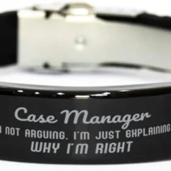 Case Manager I'm Not Arguing. I'm Just Explaining Why I'm RIGHT Black Glidelock Clasp Bracelet, Funny Saying Quote Case Manager Gifts For Case Manager Graduation Birthday Christmas Gifts For Men Women