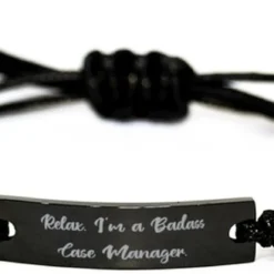 GENERIC Relax. I'm A Badass Case Manager. Black Rope Bracelet, Case Manager Present From Boss, Funny Engraved Bracelet For Colleagues, Gift Ideas For Her, Gift Ideas For Him, Gift Ideas For, Christmas Gift