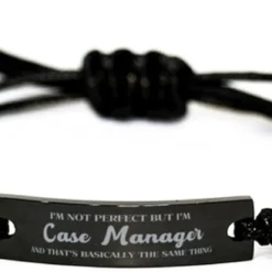 Sarcastic Case Manager Gifts, Coworker Case Manager Black Rope Bracelet, Cheap Gifts For Case Manager Bracelet Birthday Christmas Gifts I'm Not Perfect But I'm Case Manager And That's Basically The