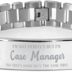 Sarcastic Case Manager Gifts, Coworker Case Manager Ladder Stainless Steel Bracelet, Cheap Gifts For Case Manager Bracelet Birthday Christmas Gifts I'm Not Perfect But I'm Case Manager And That's