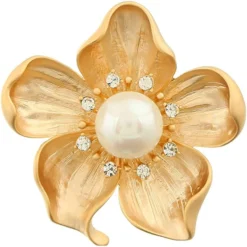 Yellow Flower White Faux Pearl Brooch Pin Layered Flower Lapel Pin Women Girls Dress Suit Cardigan Safty Pin Metal Flower Decor Mother's Day Christmas Gift