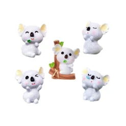 BLAPNK 5 Pcs Mini Koala Bear Animal Figures Toy Cake Toppers, Miniature Koala Figurines Fairy Garden Moss Landscape DIY Terrarium Crafts Ornament, Cake Decoration Christmas Birthday Gift Grey