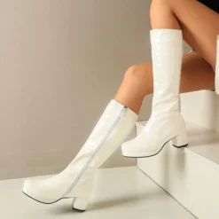 CELNEPHO Women's Fashion Knee High Boots, Round Toe Slim Chunky Mid Heel Platform Costume Mid Calf Go Go Boots For Christmas -Xmas Mart Sales 51BdxX74zAL. AC UL1001