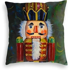 QIANGQIANG Christmas Green Cute NutcracKer Xmas Pillow Cases Throw Pillow Covers Cotton Linen Cushion Cover Cases Pillowcases Sofa Home Car Bedroom Decor 18x18inch