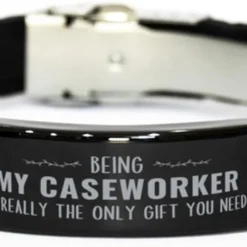 GENERIC Inspirational Caseworker Christmas Coworker Gifts, To My Caseworker Black Glidelock Clasp Bracelet Engraved Gifts, Birthday Gifts For Caseworker Being My Caseworker Is Really The Only Gift You Need