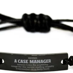 GENERIC Gag Case Manager Gifts, Case Manager Black Rope Bracelet, Sarcasm Gifts For Case Manager, Birthday Christmas Gifts For Coworkers Being Case Manager Means I Can Fix Anything, Except For The