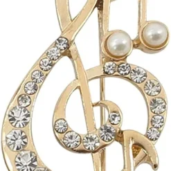 Crystal Music Note Brooch Pin Elegant Note Treble Clef Brooch Boutonniere For Women Girls Scarf Sweater Pins Wedding Christmas Costume Accessories Pins