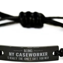 GENERIC Badass Caseworker Christmas Gifts Coworker, To My Caseworker Black Rope Bracelet Engraved Gifts, Birthday Gifts For Caseworker Being My Caseworker Is Really The Only Gift You Need
