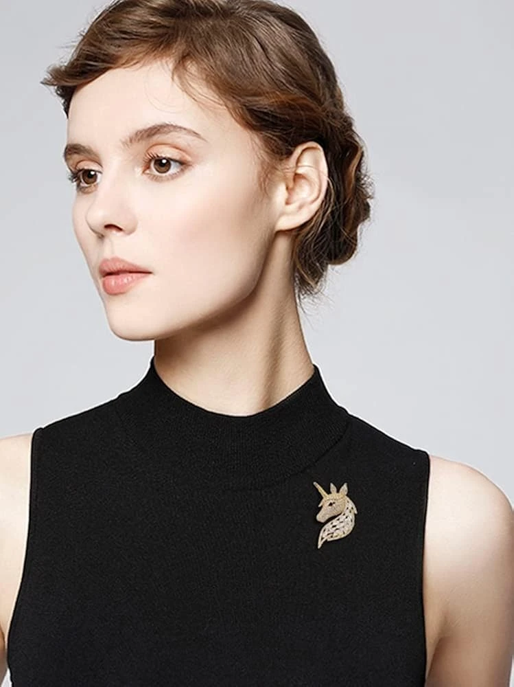 Rhinestone Unicorn Brooch For Women Girls Unisex Fashion Dainty Crystal CZ Golden Cute Animal Horse Brooch Lapel Pin Dress Suit Accessories Christmas Birthday Mother's Day Jewelry Gift 4 Rhinestone Unicorn Brooch For Women Girls Unisex Fashion Dainty Crystal CZ Golden Cute Animal Horse Brooch Lapel Pin Dress Suit Accessories Christmas Birthday Mother's Day Jewelry Gift - Image 2