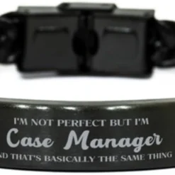 Sarcastic Case Manager Gifts, Coworker Case Manager Braided Leather Bracelet, Cheap Gifts For Case Manager Bracelet Birthday Christmas Gifts I'm Not Perfect But I'm Case Manager And That's Basically