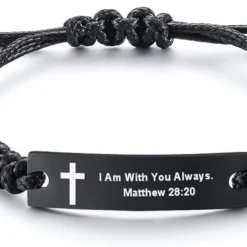 Personalized Unisex Religious Bible Verse Scripture Quotes Bracelet Faith Christian Adjustable Cord Stainless Steel Encourage Inspirational ID Bracelets For Men Women, Christmas Gift Customized