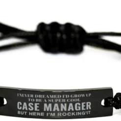 Badass Case Manager Christmas Gifts Coworker, To My Case Manager Black Rope Bracelet Engraved Gifts, Birthday Gifts For Case Manager I Never Dreamed I'd Grow Up To Be A Super Cool Case Manager But