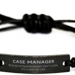 GENERIC Funny Case Manager Gifts, Because Extraordinary Isn't A Goal, Inspirational Unique Birthday Christmas Black Rope Bracelet For Case Manager, Coworkers, Men, Women, Friends