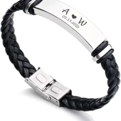 EDSG Personalized Mens Bracelet | Leather Engraved Bracelet Gift For Boyfriend Husband Dad Bestman | Gift For Christmas, Birthday, Wedding, Anniversary, Father's Day | Customised Name