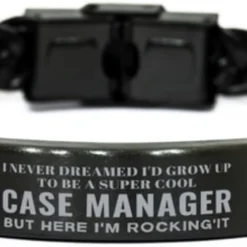 Badass Case Manager Christmas Gifts Coworker, To My Case Manager Braided Leather Bracelet Engraved Gifts, Birthday Gifts For Case Manager I Never Dreamed I'd Grow Up To Be A Super Cool Case Manager