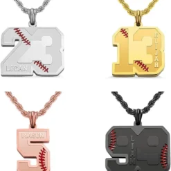 Custom Number Necklace For Men Athletes Stainless Steel Personalized Back Engraved/Name Baseball Pendant Necklace For Son Baseball Chain Charm Sport Softball Team Inspiration Jewelry Christmas Gifts