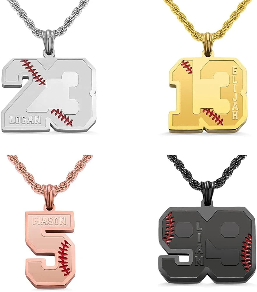 Custom Number Necklace For Men Athletes Stainless Steel Personalized Back Engraved/Name Baseball Pendant Necklace For Son Baseball Chain Charm Sport Softball Team Inspiration Jewelry Christmas Gifts 3 Custom Number Necklace For Men Athletes Stainless Steel Personalized Back Engraved/Name Baseball Pendant Necklace For Son Baseball Chain Charm Sport Softball Team Inspiration Jewelry Christmas Gifts