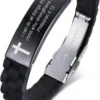 Religious Quote Faith Christian Bible Verses Inspirational Powerful Scripture ID Wristband Cross Silicone Bracelets, God Bracelet Gift Idea For Men,Christmas Gift For Him For Love Husband Father Boy