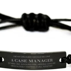 GENERIC Case Manager Christmas Idea For Case Manager Black Rope Bracelet Gifts, I Never Dreamed I Would Become Case Manager, But Here I Am, Juggling Fire, Herding Cats, And Miraculously Keeping It All