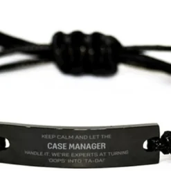 PARN'S Funny Case Manager Gifts, We're Experts At Turning 'oops' Into 'Ta-da!', Sarcasm Unique Birthday Christmas Black Rope Bracelet For Case Manager, Coworkers, Men, Women, Friends