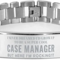 Case Manager Christmas Gifts, To My Case Manager Ladder Stainless Steel Bracelet Engraved Gifts, Coworker Birthday Gifts For Case Manager I Never Dreamed I'd Grow Up To Be A Super Cool Case Manager