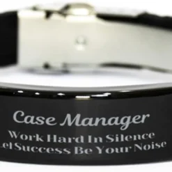 GENERIC Appreciation Gifts For Case Manager Christmas Birthday Gifts For Case Manager Black Glidelock Clasp Bracelet Engraved, Case Manager Work Hard In Silence Let Success Be Your Noise, Case Manager Thank