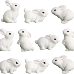 BLAPNK 10pcs Mini Rabbit Animal Figures Toy Easter Egg Cake Toppers, Miniature Rabbit Figurines Fairy Garden Moss Landscape DIY Terrarium Crafts Ornament, Cake Decoration Christmas Birthday Gift