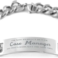 Sarcastic Case Manager Gifts, Coworker Case Manager Cuban Chain Stainless Steel Bracelet, Cheap Gifts For Case Manager Bracelet Birthday Christmas Gifts I'm Not Perfect But I'm Case Manager And That's