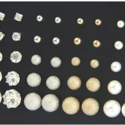20 Pairs Stud Earrings Crystal Pearl Earring Set Ear Stud Jewelry For Girls Women Men Silver And Gold For Christmas Gifts