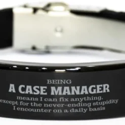 GENERIC Gag Case Manager Gifts, Case Manager Black Glidelock Clasp Bracelet, Sarcasm Gifts For Case Manager, Birthday Christmas Gifts For Coworkers Being Case Manager Means I Can Fix Anything, Except For The