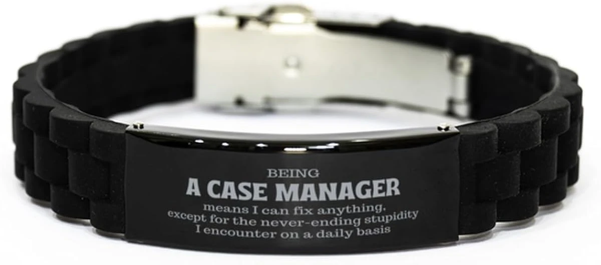 GENERIC Gag Case Manager Gifts, Case Manager Black Glidelock Clasp Bracelet, Sarcasm Gifts For Case Manager, Birthday Christmas Gifts For Coworkers Being Case Manager Means I Can Fix Anything, Except For The 3 GENERIC Gag Case Manager Gifts, Case Manager Black Glidelock Clasp Bracelet, Sarcasm Gifts For Case Manager, Birthday Christmas Gifts For Coworkers Being Case Manager Means I Can Fix Anything, Except For The