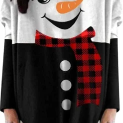 MOUSYA Women Dress Shirt Christmas Long Sleeve Tops Santa Printed Pullover Loose Plus Size T-Shirt Blouse With Pockets