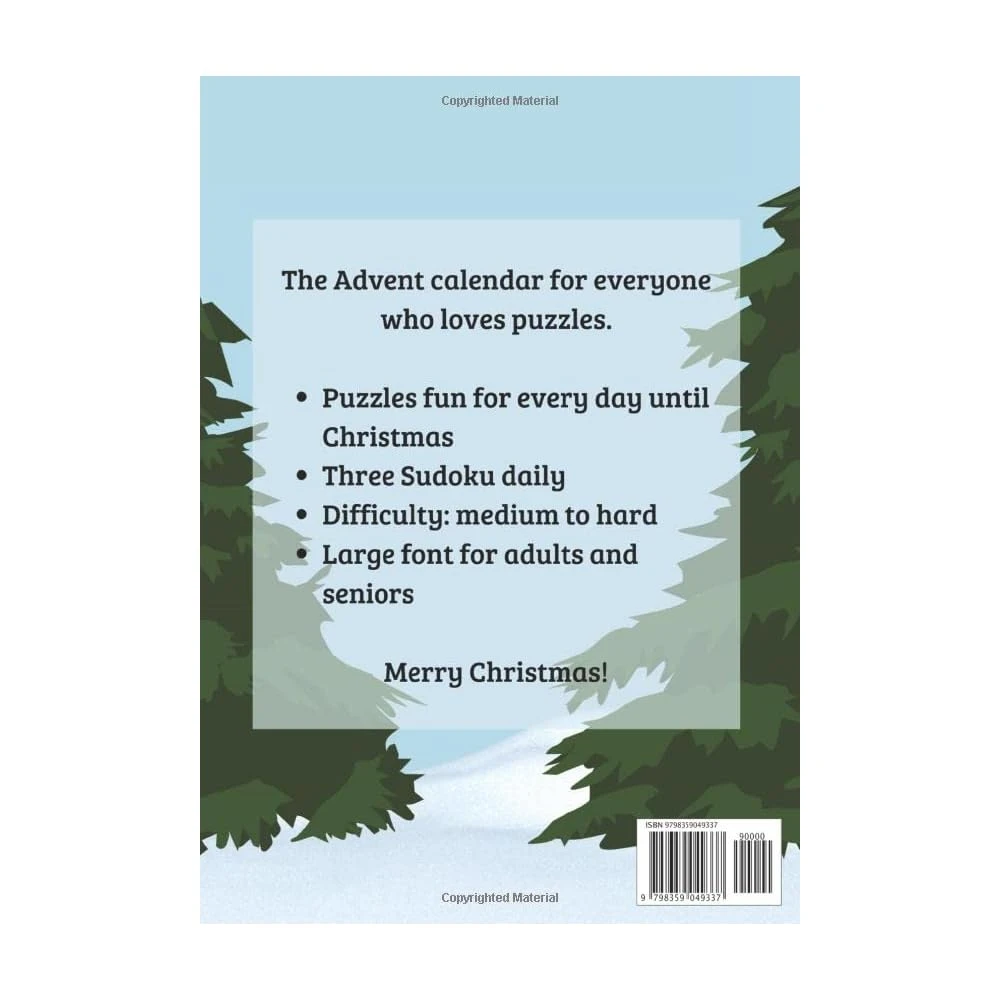 Advent Calendar 2022: Sudoku With Large Print For Adults And Seniors - Hard Soduko For The Pre-Christmas Season. Paperback – Advent Calendar, October 19, 2022 4 Advent Calendar 2022: Sudoku With Large Print For Adults And Seniors - Hard Soduko For The Pre-Christmas Season. Paperback – Advent Calendar, October 19, 2022 - Image 2