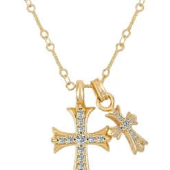 Cross Necklace 14k Gold Plated/Sterling Silver Double Cross Pendant CZ,Cubic Zirconia Cross Necklaces For Women Men Boy Jewelry Birthday Christmas Gifts