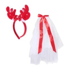 Beavorty 1 Set Veil Bow Bridal Veil Tiara For Girls Hair Accessory For Girls Christmas Headband Fashion Headband Reindeer Costume Headdress Girls Veil Headband Christmas Veil Bow Headdress