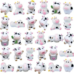 BLAPNK 14 Pcs Mini Cute Cow Animal Figures Toy Cake Toppers, Miniature Figurines Fairy Garden Moss Landscape DIY Terrarium Crafts Ornament, Decoration Christmas Birthday Gift, White (8-HMS-TR1)