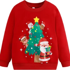 Toddler Boys Christmas Sweatshirts Long Sleeve Pullover Shirts Reindeer Sweaters Xmas Cartoon Tee Sport Tops 1-7T