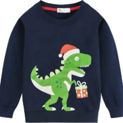 DDSOL Toddler Little Boy Girl Christmas Sweatshirt Kid Xmas Ugly Reindeer Santa Dinosaur Shirt Clothes Long Sleeve Tee Tops