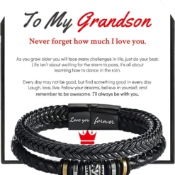 Braided Leather Bracelets For Men, Mens Leather Bracelet With Stainless Steel Magnetic Clasp Bangle Bracelet Wristband Christmas Graduation Birthday Back To School Gifts For Son Grandson