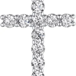 MomentWish Cross Necklace Silver, Christian Gifts For Women Men, Moissanite Necklace For Him, 925 Sterling Silver Cross Necklace Birthday Fathers Day Christmas Gifts