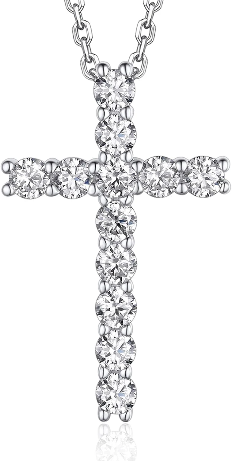MomentWish Cross Necklace Silver, Christian Gifts For Women Men, Moissanite Necklace For Him, 925 Sterling Silver Cross Necklace Birthday Fathers Day Christmas Gifts 3 MomentWish Cross Necklace Silver, Christian Gifts For Women Men, Moissanite Necklace For Him, 925 Sterling Silver Cross Necklace Birthday Fathers Day Christmas Gifts