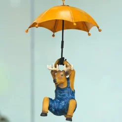 Animal Sculptures Decor Outdoor, Naughty Animal Garden Statues, Cow And Rooster Holding Umbrella Decor, Fairy Tale Yard Art Garden Decorations For Christmas Easter Halloween Outdoor Indoor (Moose)