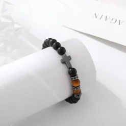 QWNHONEY Cross Bracelet For Men Father Dad Husband Son Brother Boyfriend Father's Day Birthday Graduation Anniversary Christmas Christian Black Tiger Eyes Beads Gift For Man -Xmas Mart Sales 612j ySTYlL. AC UL1500
