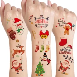 210 Pieces Christmas Temporary Tattoos For Kids Stocking Stuffers Santa Claus Christmas Tree Snowman Waterproof Tattoos Stickers For Christmas Holiday Party Birthday Decorations 16 Sheets