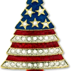 PinMart Rhinestone Patriotic Christmas Tree Holiday Brooch Pin