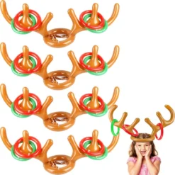 4 Pack Inflatable Antler Ring Games, Reindeer Ring Stocking Stuffers For Christmas Party Games Funny Gifts Kids Adults Outdoor Indoor Favors